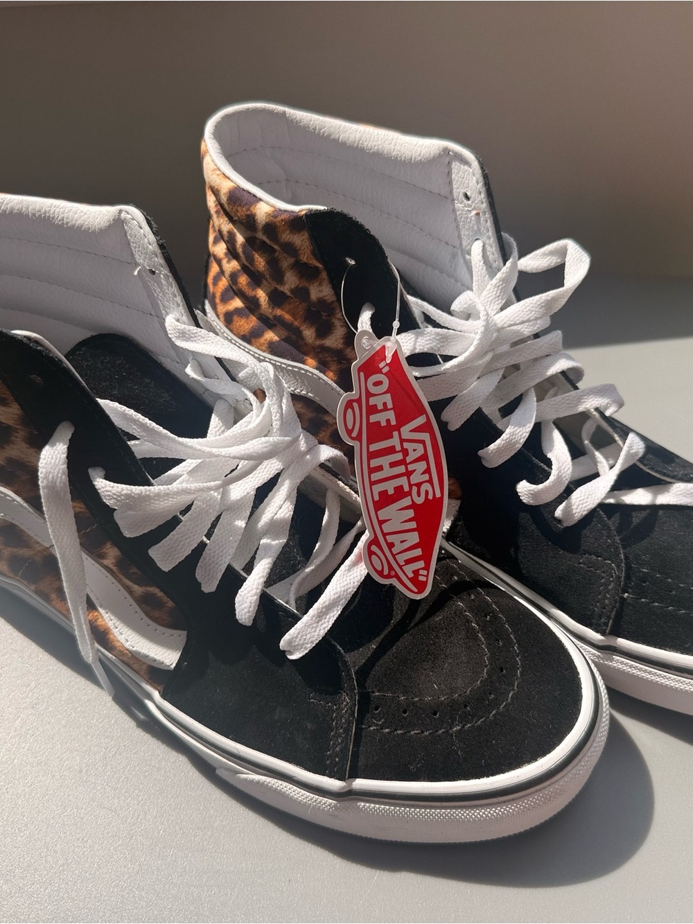 Vans High-Top Sneakers in Black with Leopard Panels